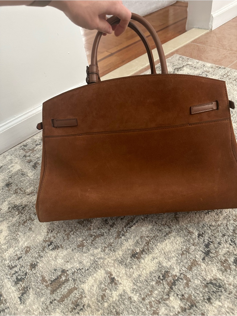 DeMellier Brown Suede Top-Handle Satchel with Shoulder Strap - Picture 5 of 6